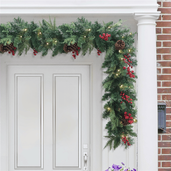 Puleo International 9ft. Pre-Lit Adorned Garland