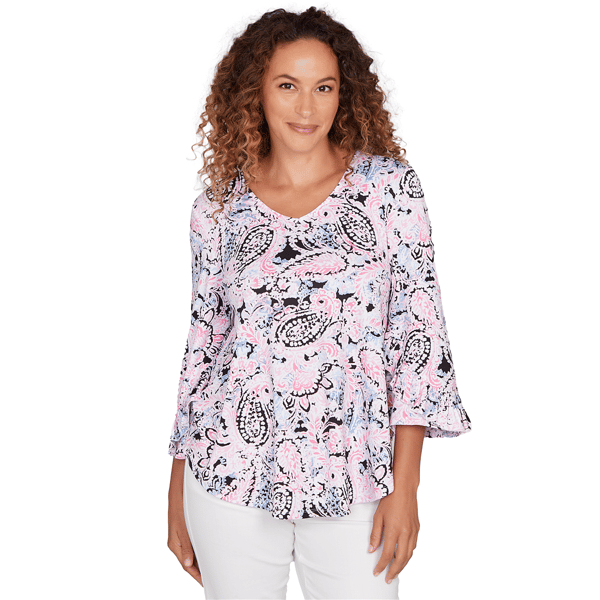 Plus Size Ruby Rd. California Dreaming V-Neck Paisley Ruffle Sle - image 