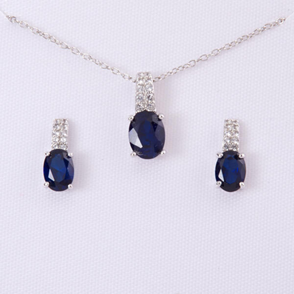 Marsala Created White & Blue Sapphire Necklace Set - image 