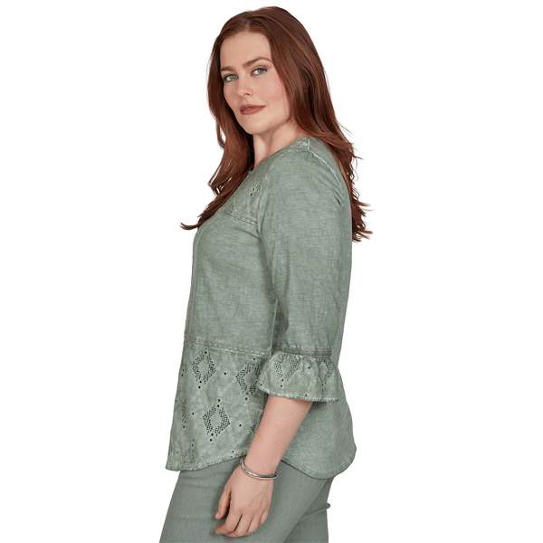 Womens Alfred Dunner Provence Flounce Sleeve Patchwork Blouse