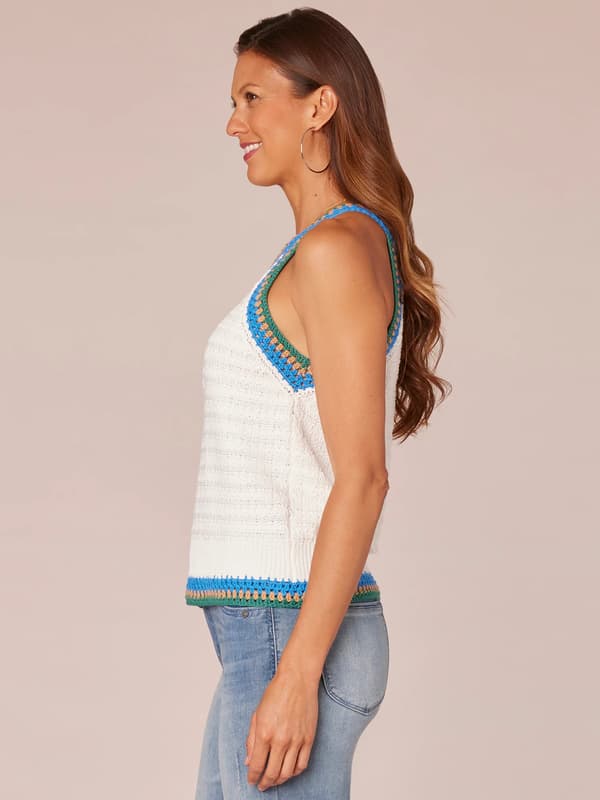 Womens Democracy Crochet Trim Sweater Tank Top