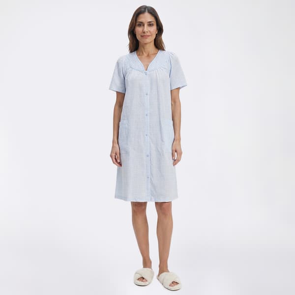 Womens Moon to Noon Short Sleeve Gingham Snap Duster