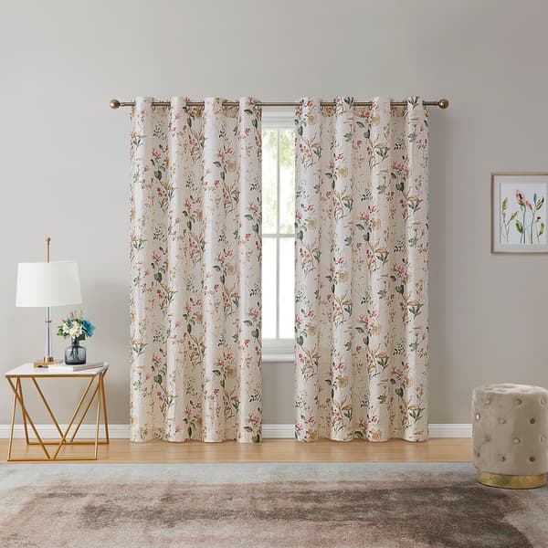 In Bloom Floral Print Crush Satin Grommet Curtain Panel