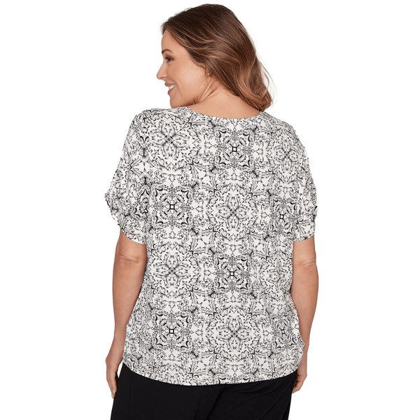 Plus Size Emaline Key Items Short Sleeve Scroll Medallion Blouse - image 