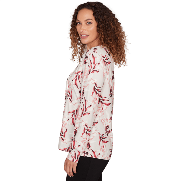Petite Emaline Dusted Petals Long Sleeve V Neck Pintuck Blouse