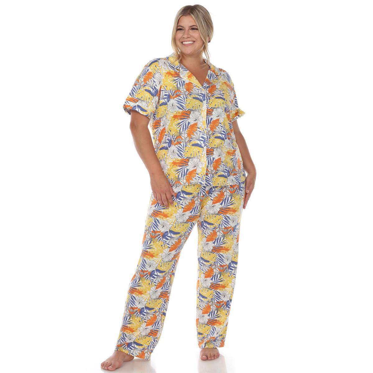 Plus Size White Mark Tropical Flower Pajama Set