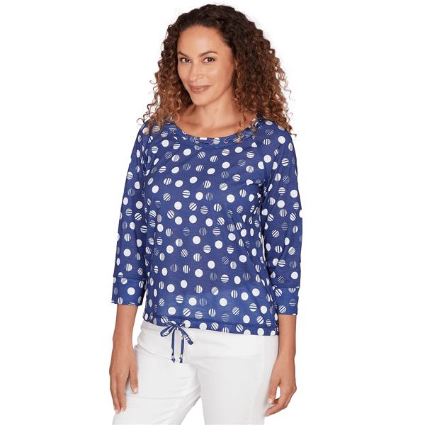 Petite Hearts of Palm Smooth Sailing 3/4 Sleeve Dots Blouse