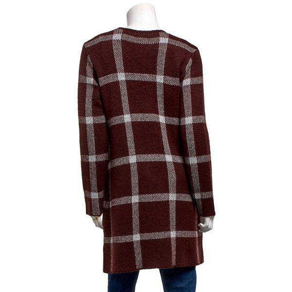 Womens By Design Long Sleeve Open Front Plaid Cardigan