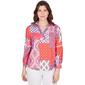 Petite Ruby Rd. Bright Blooms Long Sleeve Woven Patchwork Blouse - image 1