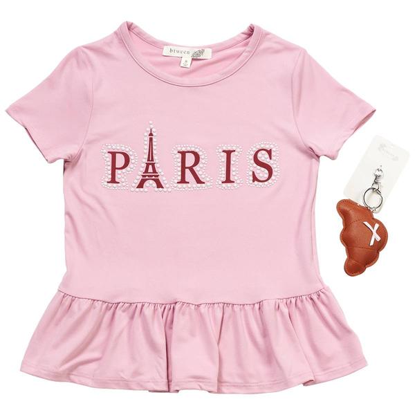 Girls (7-16) BTween(R) Short Sleeve Paris Peplum Top w/ Bag Charm - image 