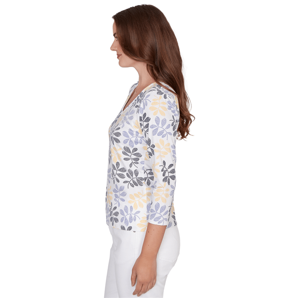 Petite Hearts of Palm Printed Essentials Leaf V Neck Blouse