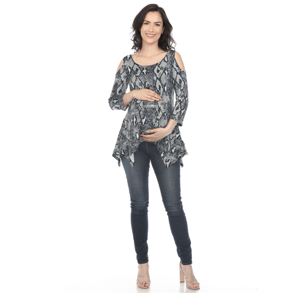 Womens White Mark Cold Shoulder Snake Maternity Tunic Blouse