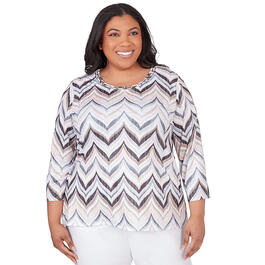 Plus Size Alfred Dunner 3/4 Sleeve Chevron with Shimmer Tee