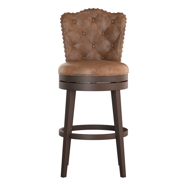 HH2 Home Edenwood Chestnut Bar Height Swivel Stool w/ Tufted Back