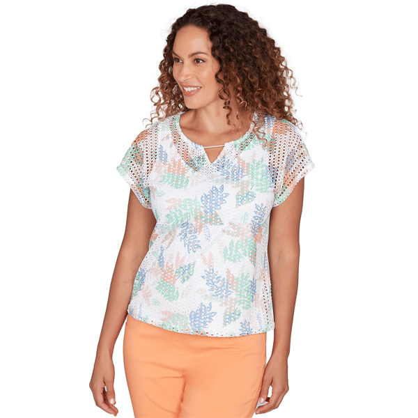 Womens Hearts of Palm All Sun and Games Leaf Textured Blouse