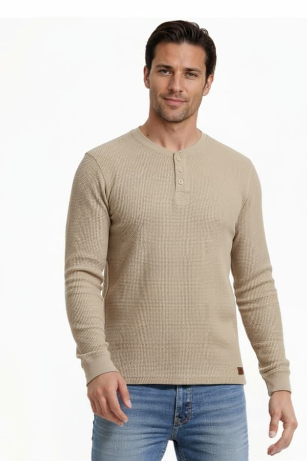 Mens Mountain Ridge Solid Heavyweight Thermal Henley
