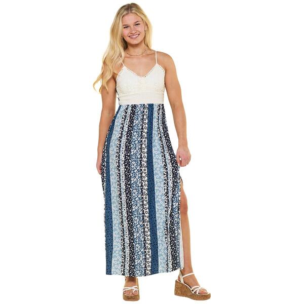 Juniors Derek Heart Lace Bust Floral Brush Maxi Dress - image 
