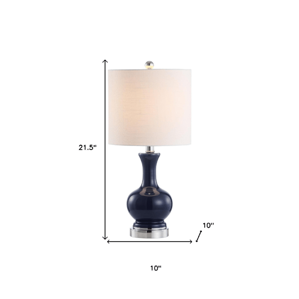 HomeRoots 22in. Navy & Silver Gourd Bedside Lamps - Set of Two