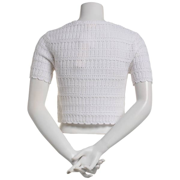 Juniors No Comment Short Sleeve Crochet Tie Front Shrug