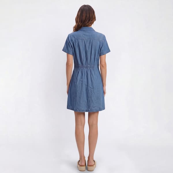 Womens beachlunchlounge Short Sleeve Pleated Denim Shirtdress