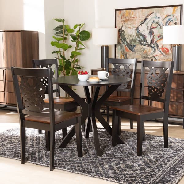 Baxton Studio Liese 2-Tone Dark Brown Finish Wood 5pc. Dining Set
