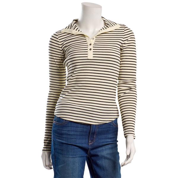 Juniors Wallflower Long Sleeve Manchester Henley Top- Ivory