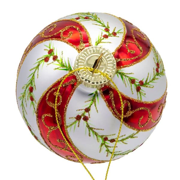 Kurt Adler 6pc. Glass Red & White Holly Leaves Ball Ornament Set