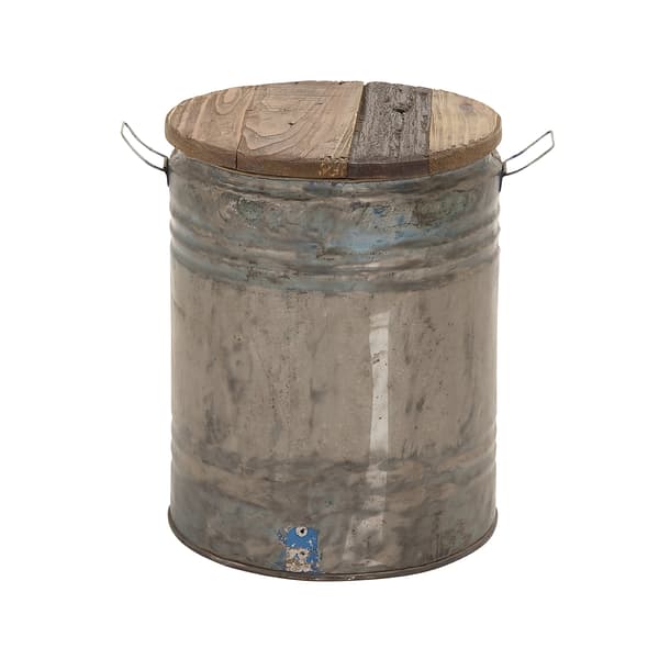 9th & Pike(R) Grey Tin And Wood Farmhouse Stool - image 