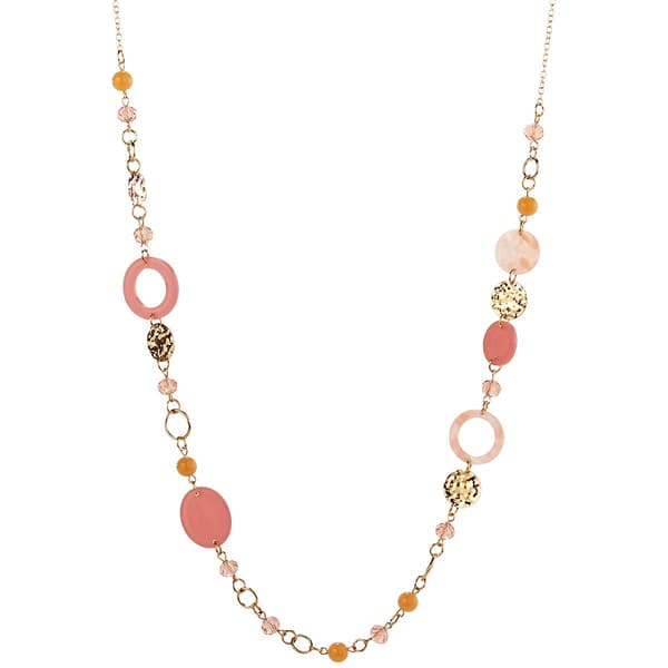 Ashley Cooper(tm) Gold-Tone Hammered Metal Peach Resin Long Necklace - image 