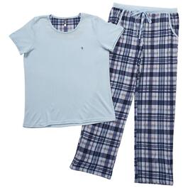 Petite IZOD&#40;R&#41; Short Sleeve Solid Hacci Top/Plaid Pants Pajama Set