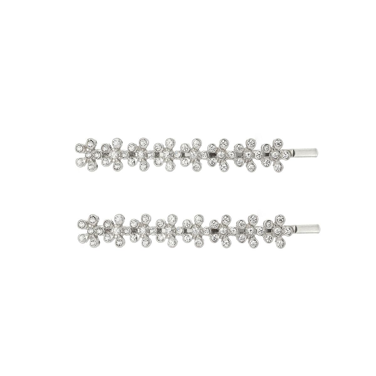 Roman Silver-Tone Crystal Hair Barrettes