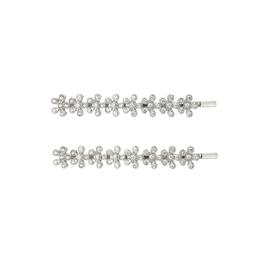 Roman Silver-Tone Crystal Hair Barrettes