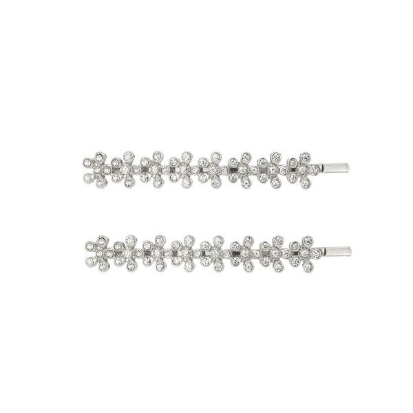 Roman Silver-Tone Crystal Hair Barrettes - image 