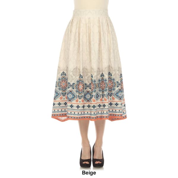Womens White Mark Pleated Skirt with Border Prints