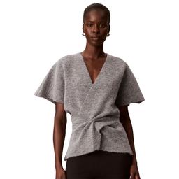 Womens Calvin Klein Short Sleeve Twist Front V-Neck Sweater