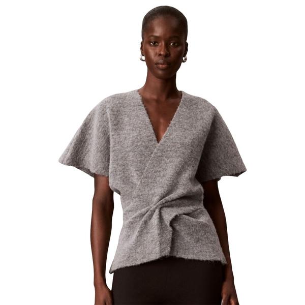 Womens Calvin Klein Short Sleeve Twist Front V-Neck Sweater