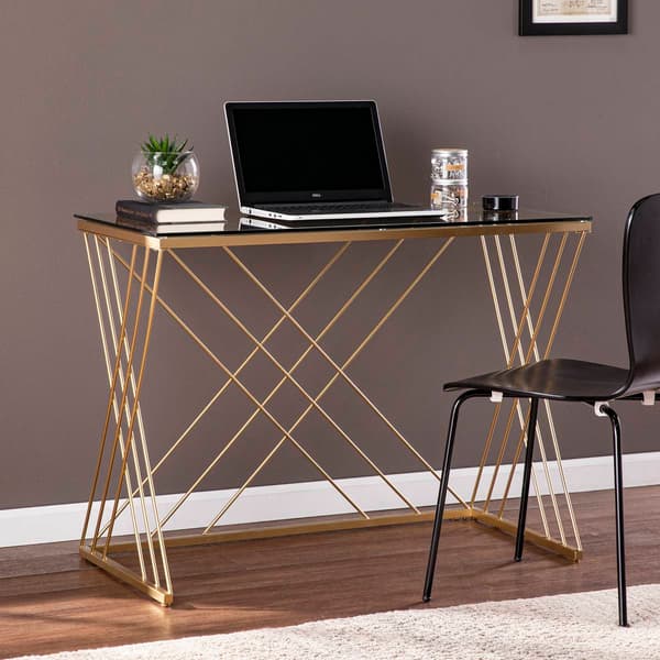 Southern Enterprises Dezby Modern Glass-Top Desk