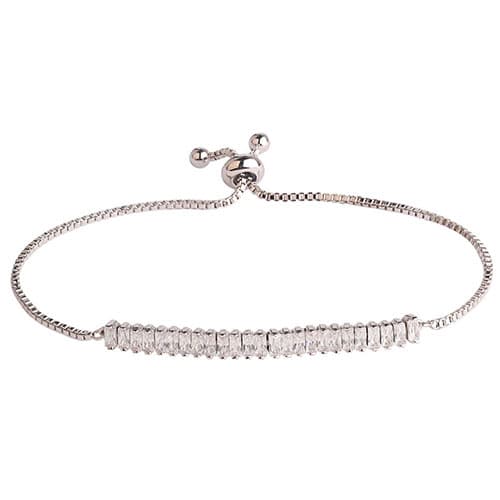 Womens Silver Plated Cubic Zirconia Baguette Adjustable Bracelet - image 
