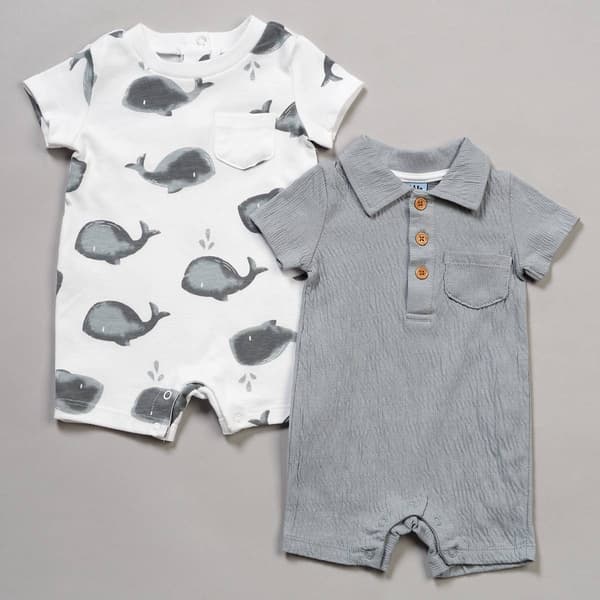 Baby Boy &#40;NB-9M&#41; Little Lad&#40;R&#41; 2pk. Whale & Solid Rompers