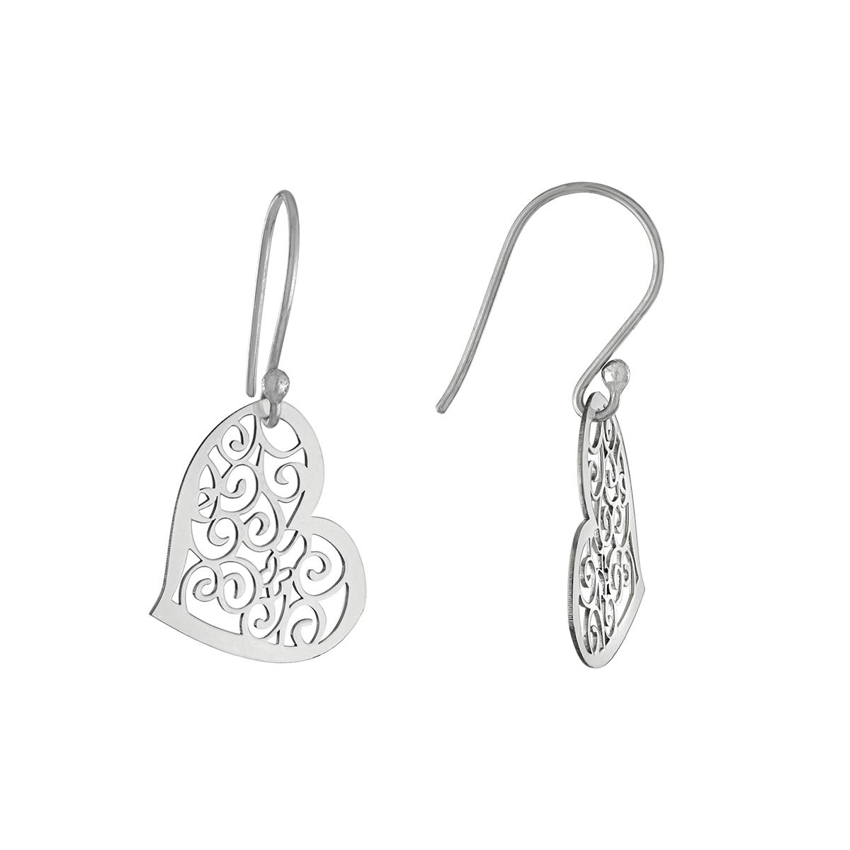 Athra Sterling Silver Scroll Heart Shaped Drop Earrings