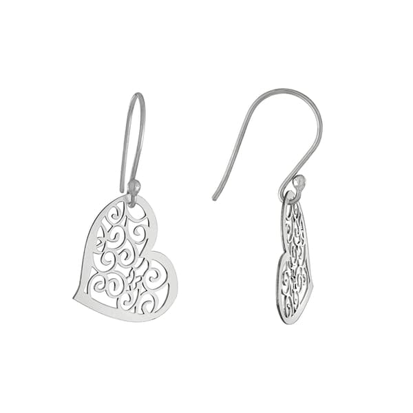 Athra Sterling Silver Laser Cut Scroll Heart Shaped Drop Earrings - image 