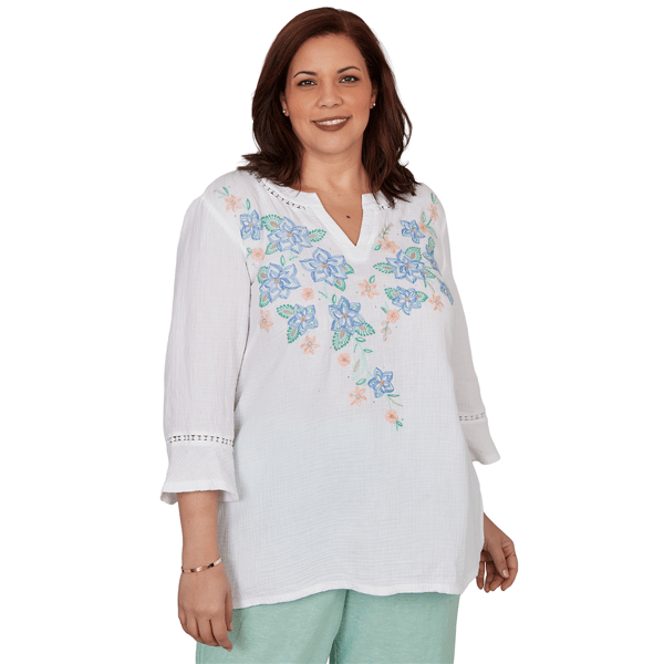 Plus Size Alfred Dunner Caribbean Blues 3/4 Flounce Sleeve Blouse - image 