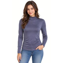 Juniors No Comment Fleece Lined Mock Neck Sculpted Tee