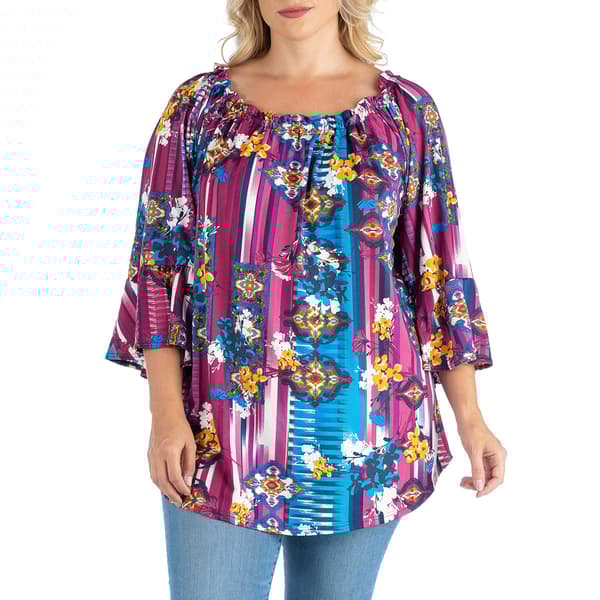 Plus Size 24/7 Comfort Apparel Floral Flare Sleeve Tunic - image 