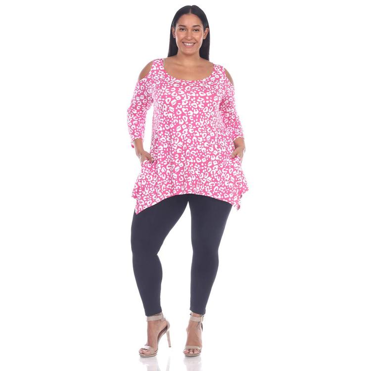 Plus Size White Mark Leopard Cold Shoulder Tunic