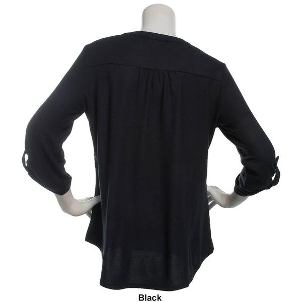 Womens Notations 3/4 Sleeve Solid Hacci Pintuck Blouse