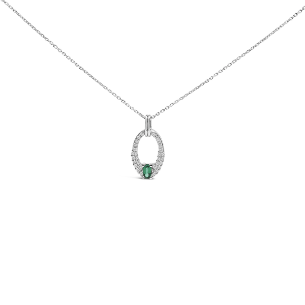 Haus of Brilliance Emerald & White Sapphire Oval Pendant Necklace - image 