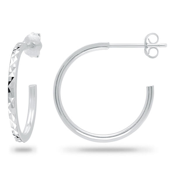 Sterling Silver Diamond Cut 20mm J Hoop Earrings - image 
