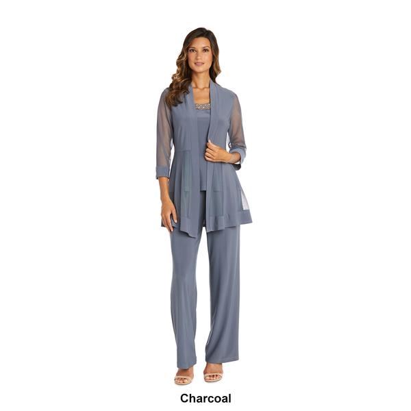Womens R&amp;M Richards 3pc. Sheer Insert Beading Pantsuit Jacket Set