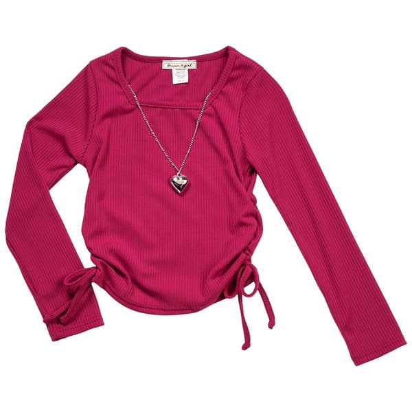Girls (7-12) Dream Girl Side Cinch Long Sleeve w/ Heart Necklace - image 